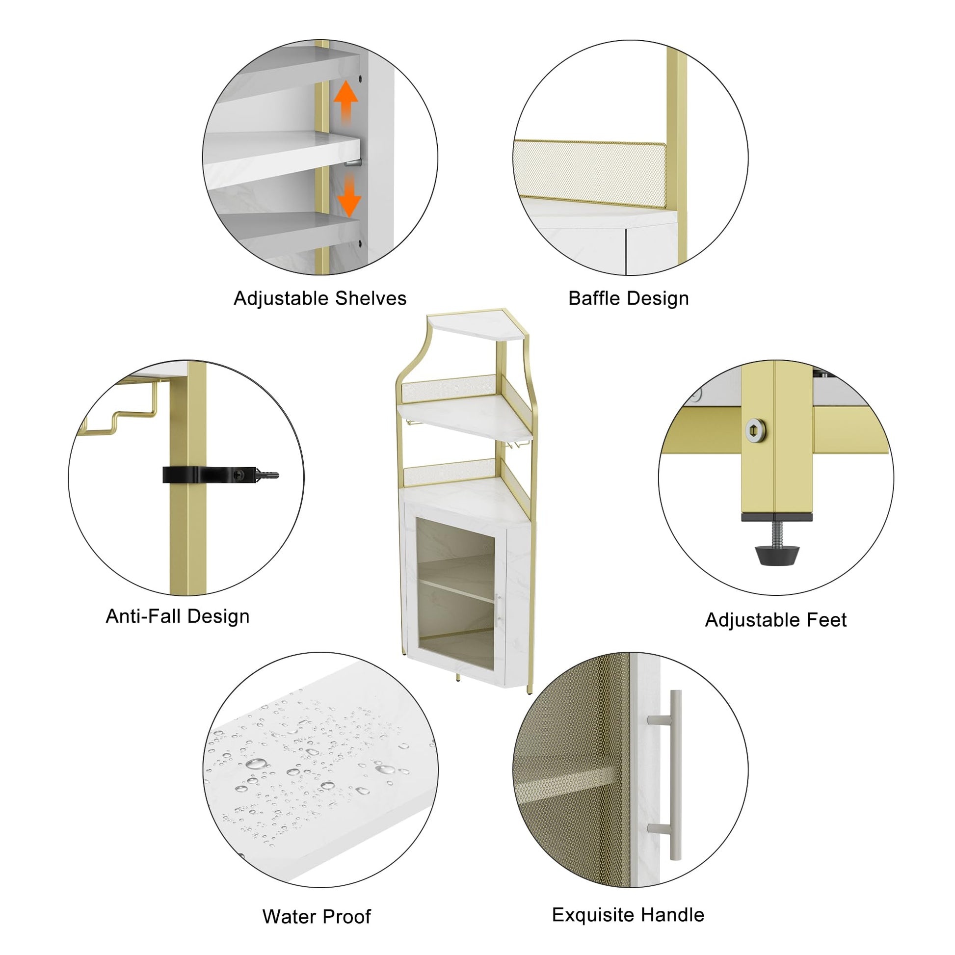 Mobile bar angolare Garvee per liquori con ripiani regolabili, 61 pollici, stile industriale, robusto MDF e metallo, porta in rete, portabicchieri, indipendente, cucina e soggiorno, nero
