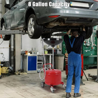 Garvee - Vasca di raccolta olio in acciaio da 8 galloni con ruote, indicatore del livello del fluido, altezza regolabile, grande imbuto per uso in officina e domestico, nero