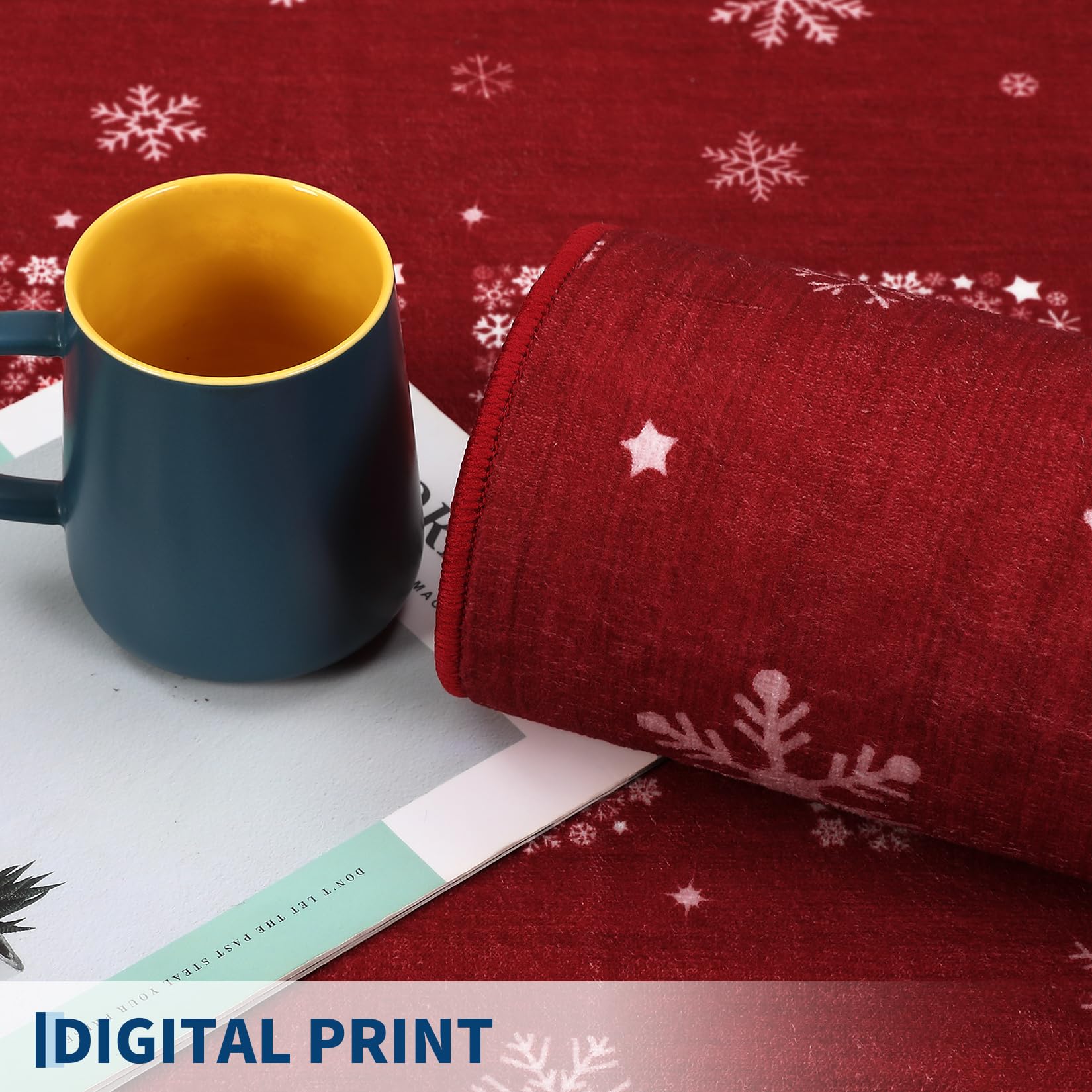 Tappeto natalizio Garvee, rosso, con alce, albero di Natale e fiocco di neve, per corridoio, soggiorno, cucina, bagno, 80x150 cm