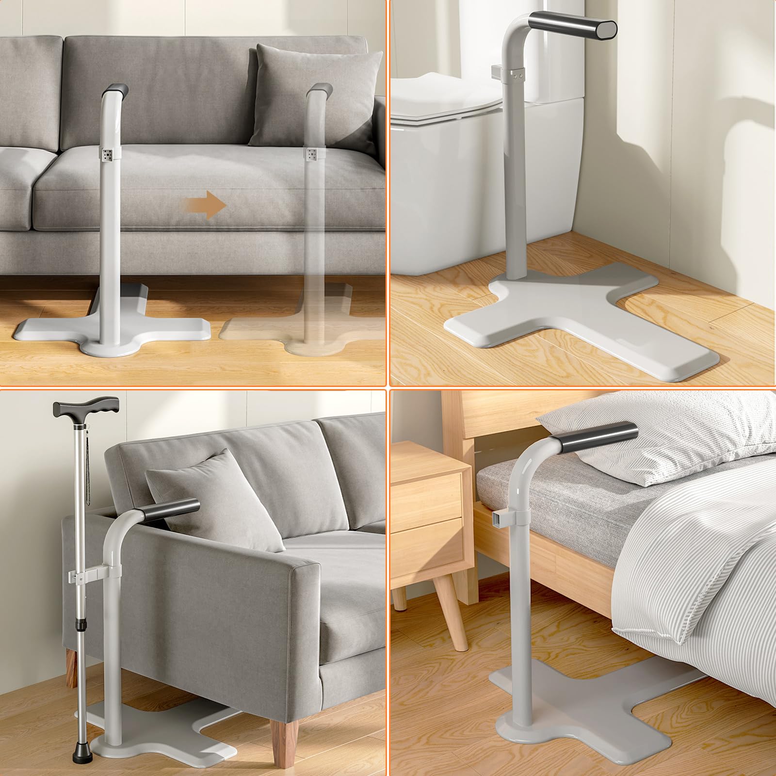 Garvee 2 in 1 ausilio per stare in piedi per anziani con stampella regolabile in altezza, maniglia di sicurezza per divano o sedia, ausilio per la vita quotidiana per anziani, capacità di carico di 150 kg, grigio