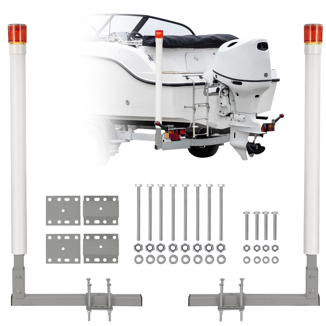 Guida for rimorchio per barche Garvee regolabile da 40 pollici con luci a LED, acciaio zincato antiruggine, per barche da sci, da pesca e a vela, montaggio flessibile, protezione in PVC, 46 pollici, nero