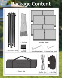 Tenda a baldacchino pop-up Garvee 12x12 con zanzariera, resistente ai raggi UV, altezza regolabile, struttura in acciaio, schermo per la privacy a 6 pannelli per giardino e patio, sacchi di sabbia inclusi