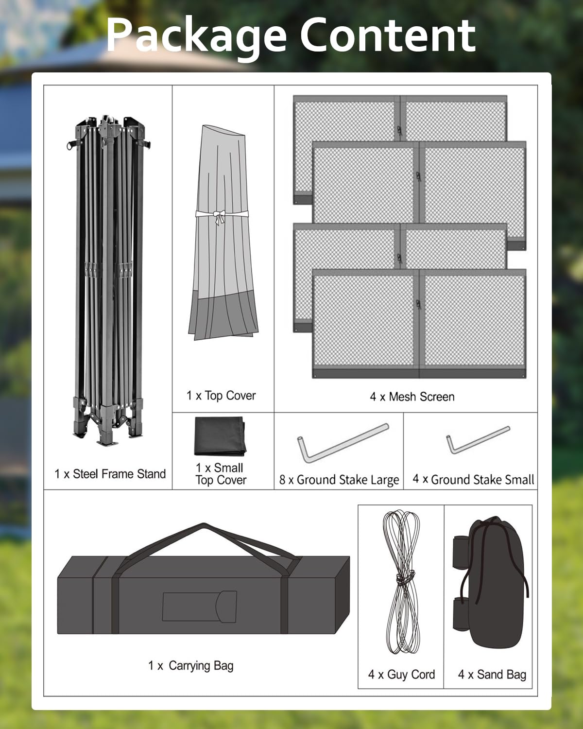 Gazebo pop-up Garvee 12x12 con zanzariera, resistente ai raggi UV, regolabile in 3 altezze, struttura in acciaio, 6 pannelli laterali, tasche per sabbia per giardino e campeggio, bianco