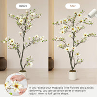 Albero di magnolia artificiale Garvee da 6 piedi, bianco, con rami regolabili, per uso interno ed esterno, struttura in metallo, base stabile