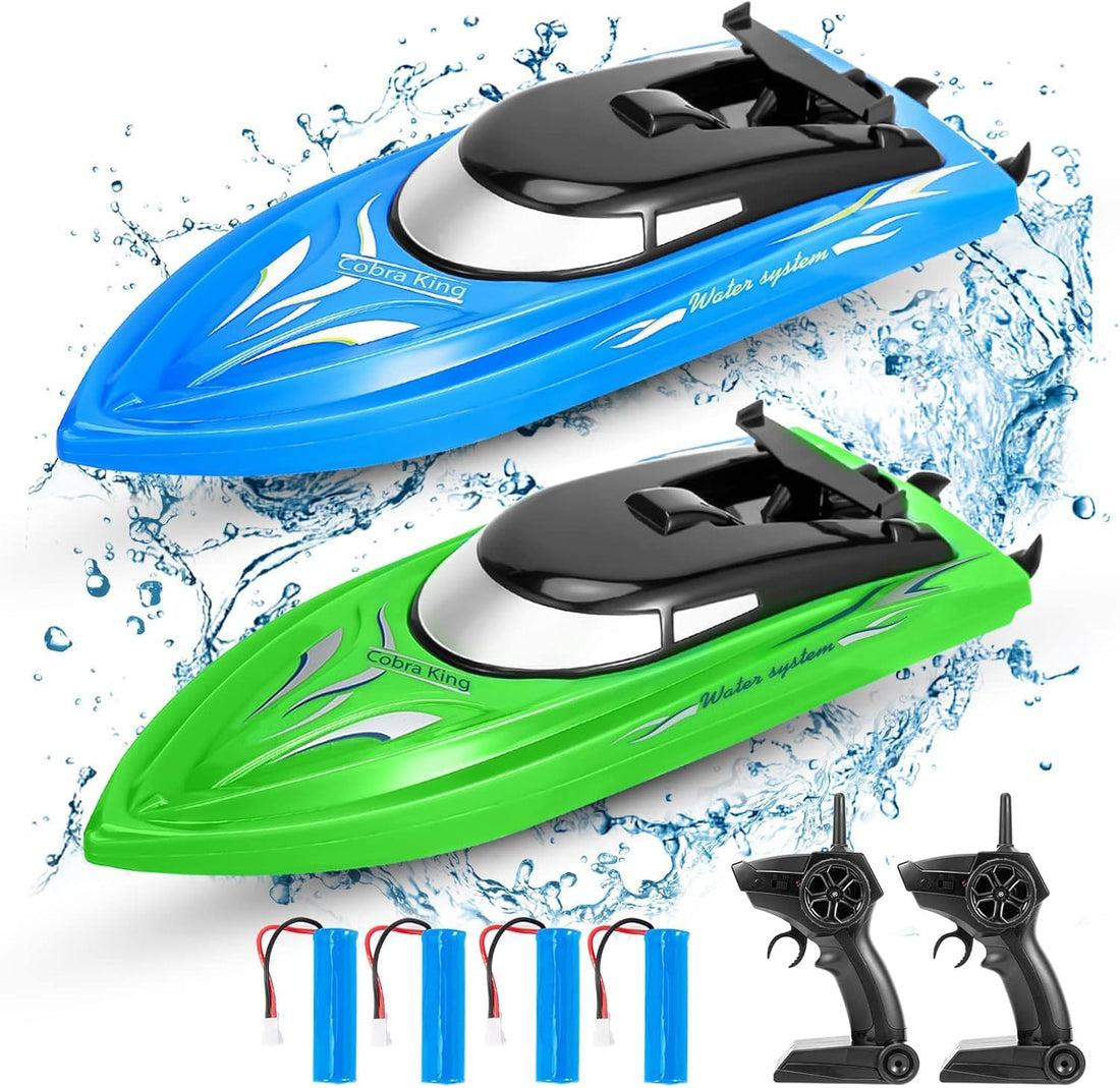 Garvee 2PACK RC Boat - Alta velocità 10 km/h, telecomando 2.4G, plastica ABS per piscine e laghi, 4 batterie, ricarica USB