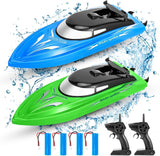 Garvee 2PACK RC Boat - Alta velocità 10 km/h, telecomando 2.4G, plastica ABS per piscine e laghi, 4 batterie, ricarica USB - 