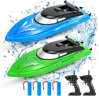 Garvee 2PACK RC Boat - Alta velocità 10 km/h, telecomando 2.4G, plastica ABS per piscine e laghi, 4 batterie, ricarica USB