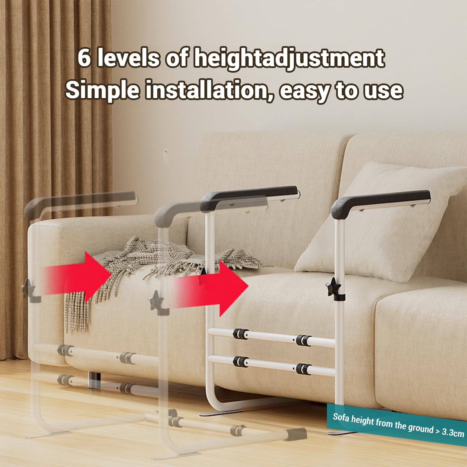 Garvee, supporto per stare in piedi per anziani, supporto per sollevare divani e poltrone, altezza regolabile in 6 posizioni, acciaio al carbonio, bianco, soggiorno e assistenza