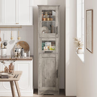Mobiletto da bagno stretto Garvee con ante in vetro, ripiani regolabili, MDF, autoportante, grigio, per piccoli spazi, altezza 67"