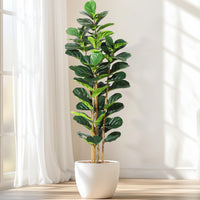 Albero di fico artificiale Garvee da 6 piedi con 74 foglie, vaso in poliestere bianco, decorazione per interni ed esterni, rami regolabili, stabile e durevole