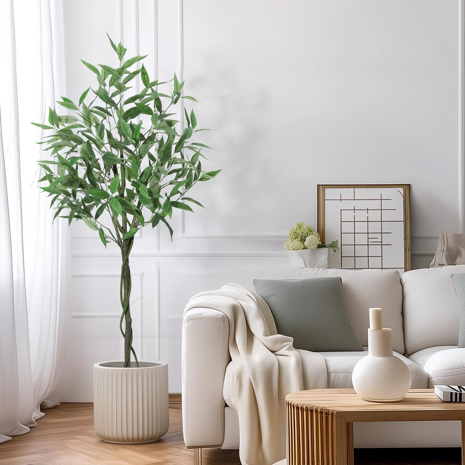 Albero di eucalipto Garvee da 5 piedi - Materiale in seta, pianta artificiale che non richiede manutenzione per casa e ufficio con aspetto realistico