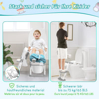 Sedile WC per bambini Garvee con gradini, altezza regolabile, pieghevole, imbottito in PU, antiscivolo, per bambini e bambine, bianco