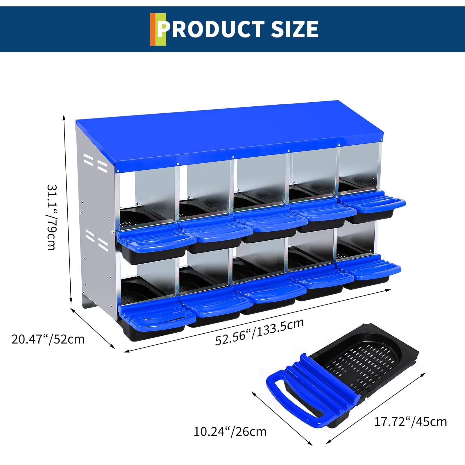Nido per polli in metallo a 2 livelli Garvee - Con 10 scomparti, tetto impermeabile, base antiscivolo, design scorrevole