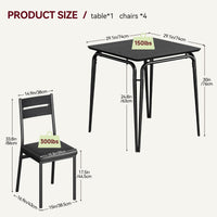 Tavolo da pranzo Garvee per 2 persone con sedie imbottite, piano in MDF, struttura in metallo, salvaspazio, ideale per stanze piccole, quadrato, nero