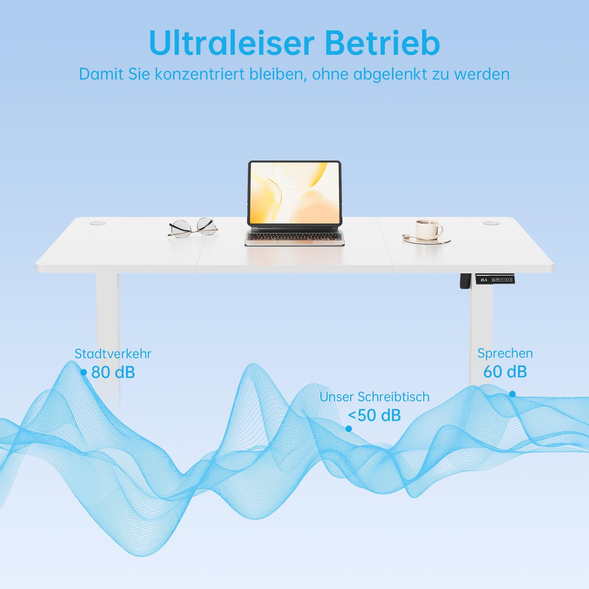Scrivania elettrica regolabile in altezza Garvee con comando manuale con memoria per ufficio, 120x60 cm, bianco