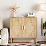 Garvee Buffet Cabinet Con 2 Decorazioni In Rattan, Mobile Contenitore In Legno Naturale Per Soggiorno E Sala Da Pranzo, Naturale