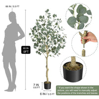 Albero di eucalipto artificiale Garvee alto 1,5 m con foglie di dollaro d'argento per ufficio e soggiorno, resistente ai raggi UV, senza manutenzione, rami regolabili, vaso di plastica