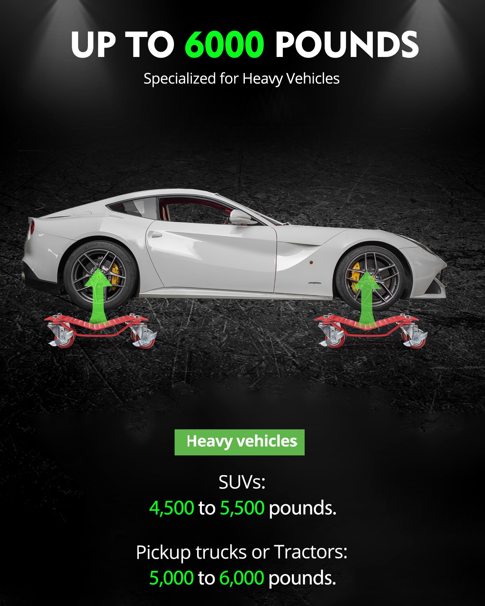 Garvee Auto Dolly Set 2x - Capacità 3000 libbre, Acciaio al Carbonio, Antiscivolo, Ruote 360° 16"x13" Rosso | Perfetto per Festa del Papà in Officina e Garage