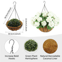 Garvee Set di 2 gerani artificiali da esterno, cesti appesi, bianchi, resistenti alle intemperie, per giardino, terrazza, Natale