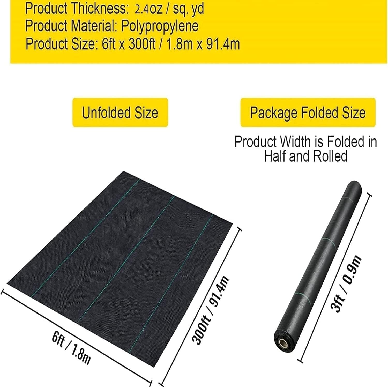 Tessuto anti-erbacce GARVEE, tessuto da giardino 183x9150 cm, tessuto di protezione dalle erbacce di alta qualità per paesaggi, tessuto anti-erbacce, elevata permeabilità, ideale per aiuole, vialetti, pacciamatura