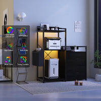 Mobiletto portadocumenti Garvee con strisce LED, mobiletto per ufficio con 2 cassetti e ripiano, tavolo per stampante per ufficio e casa, grande, nero