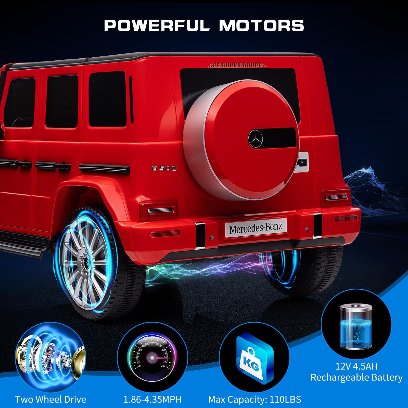 GARVEE Auto elettrica per bambini, veicolo elettrico da 12 V, auto elettrica con telecomando, 3 velocità, clacson, LED, musica, USB, MP3, Bluetooth, per ragazzi e ragazze (rosso)