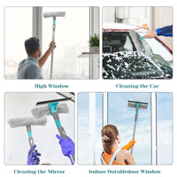 Raschietto per finestre Garvee 2 in 1 con asta telescopica da 65 pollici, testa flessibile, silicone, microfibra, acciaio inossidabile per finestre, docce e auto
