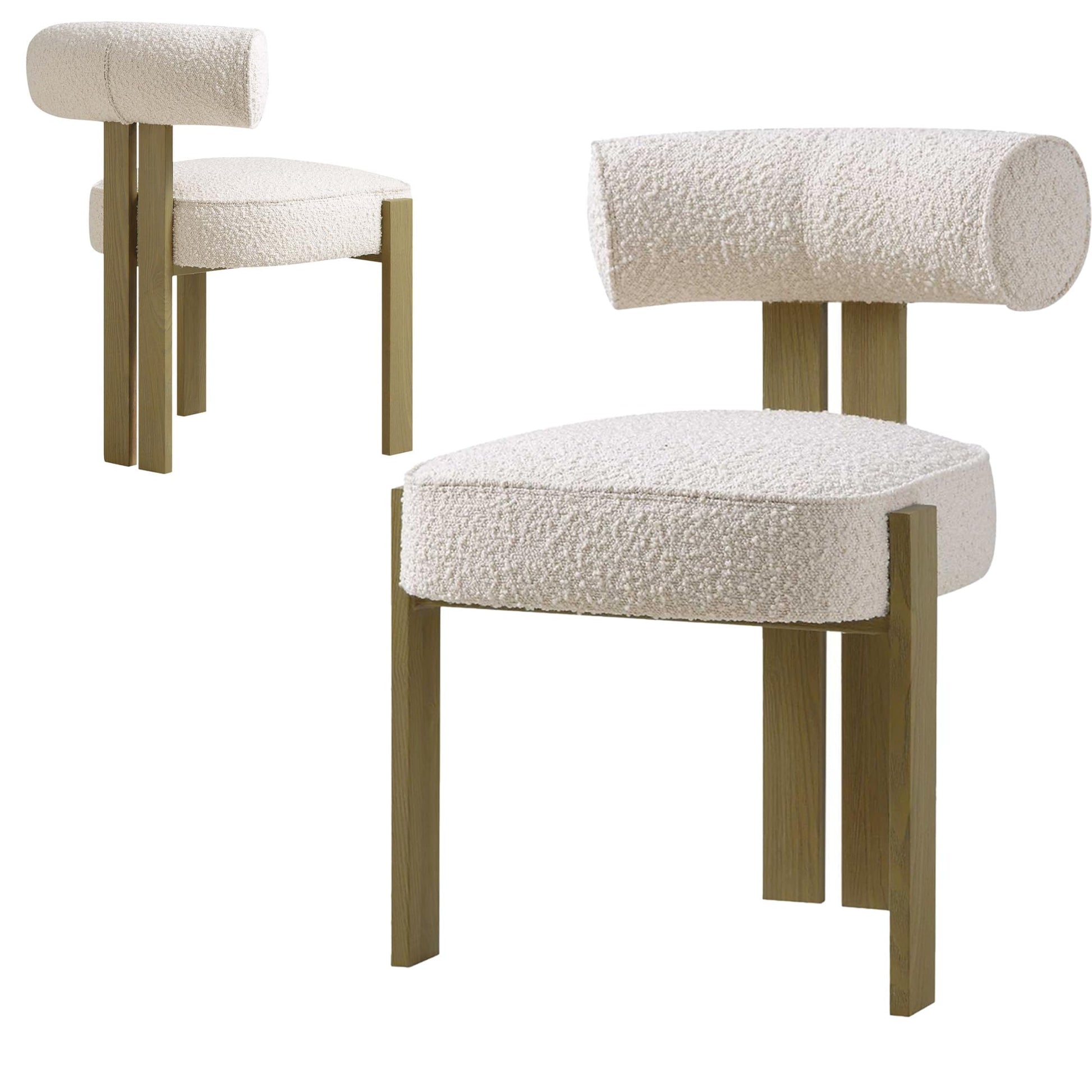 Set di 2 sedie da pranzo Garvee, tessuto bouclé, schienale ergonomico, schiuma comfort, gambe in legno di caucciù, moderne, bianche, per sala da pranzo e soggiorno