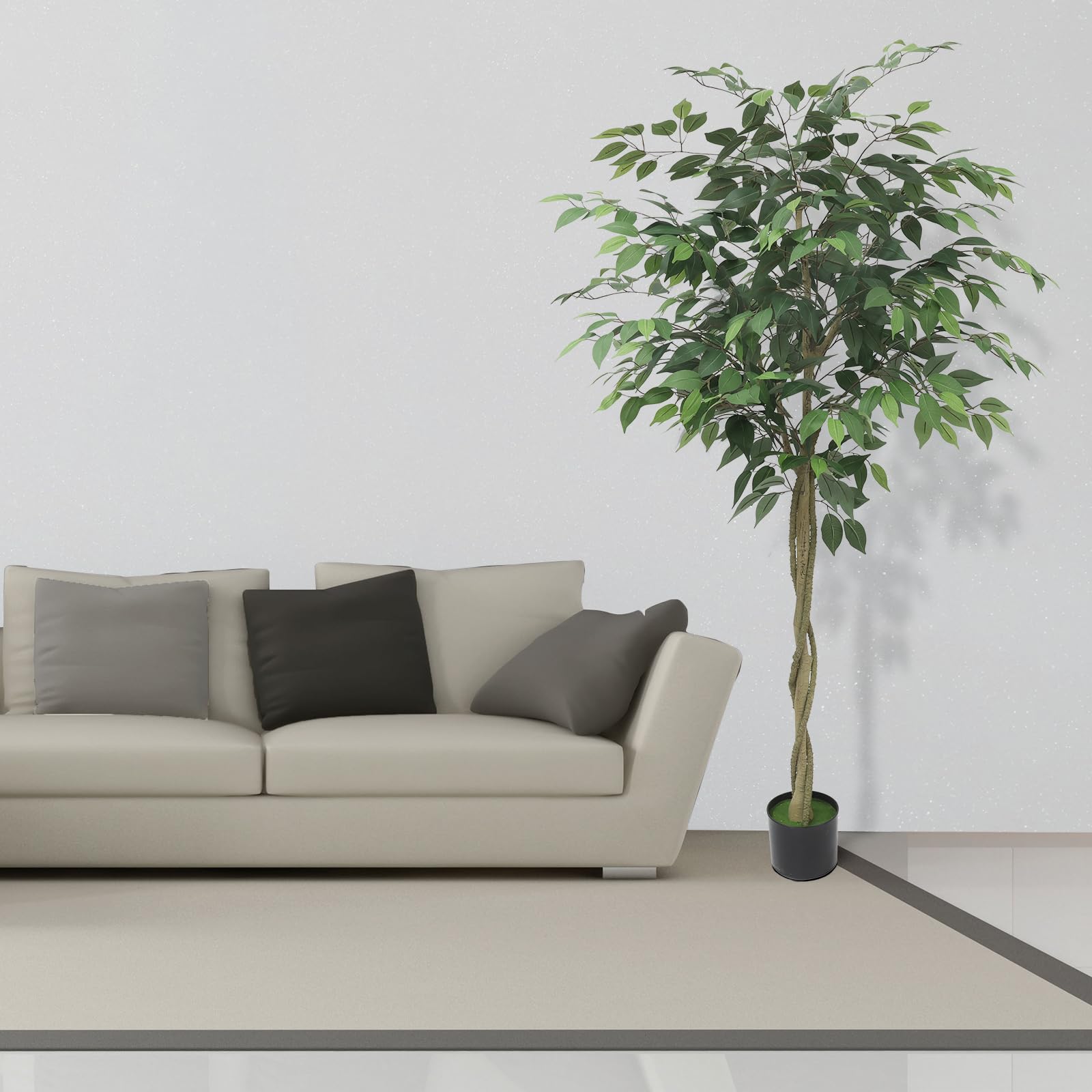 Albero di ficus artificiale Garvee da 5 piedi con tronco e foglie realistici, base in cemento, di facile coltivazione, per decorazione interna e stelle, verde