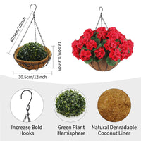 Garvee Set di 2 fiori di geranio artificiali, resistenti alle intemperie, cestino marrone, da appendere, per giardino e patio, realistici, rossi