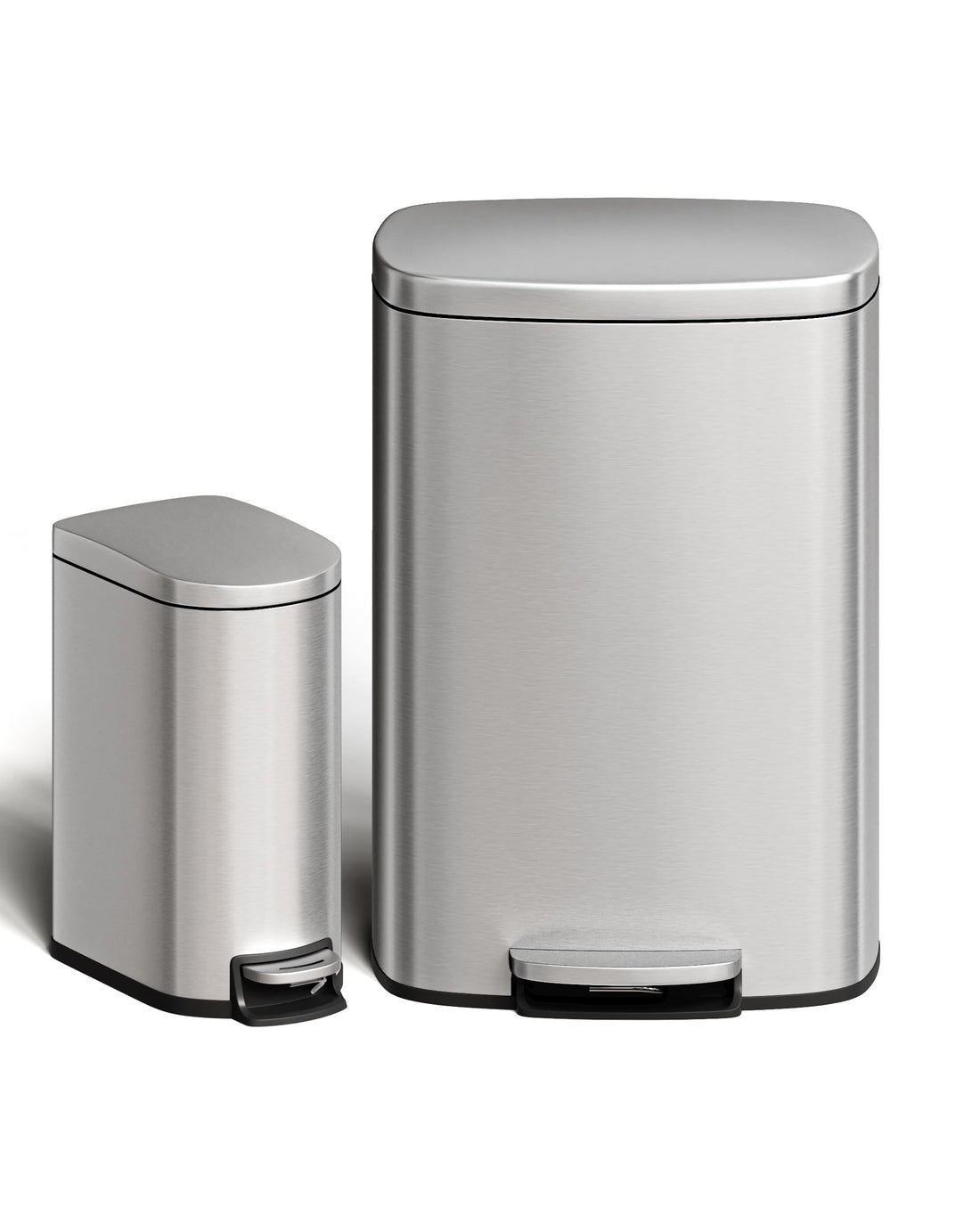 Set di pattumiere Garvee da 13 galloni e 2,6 galloni in acciaio inossidabile con coperchio a chiusura ammortizzata per cucina e bagno, argento, maniglia ergonomica