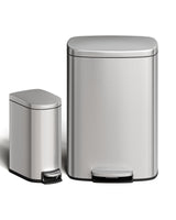 Set di pattumiere Garvee da 13 galloni e 2,6 galloni in acciaio inossidabile con coperchio a chiusura ammortizzata per cucina e bagno, argento, maniglia ergonomica - argento