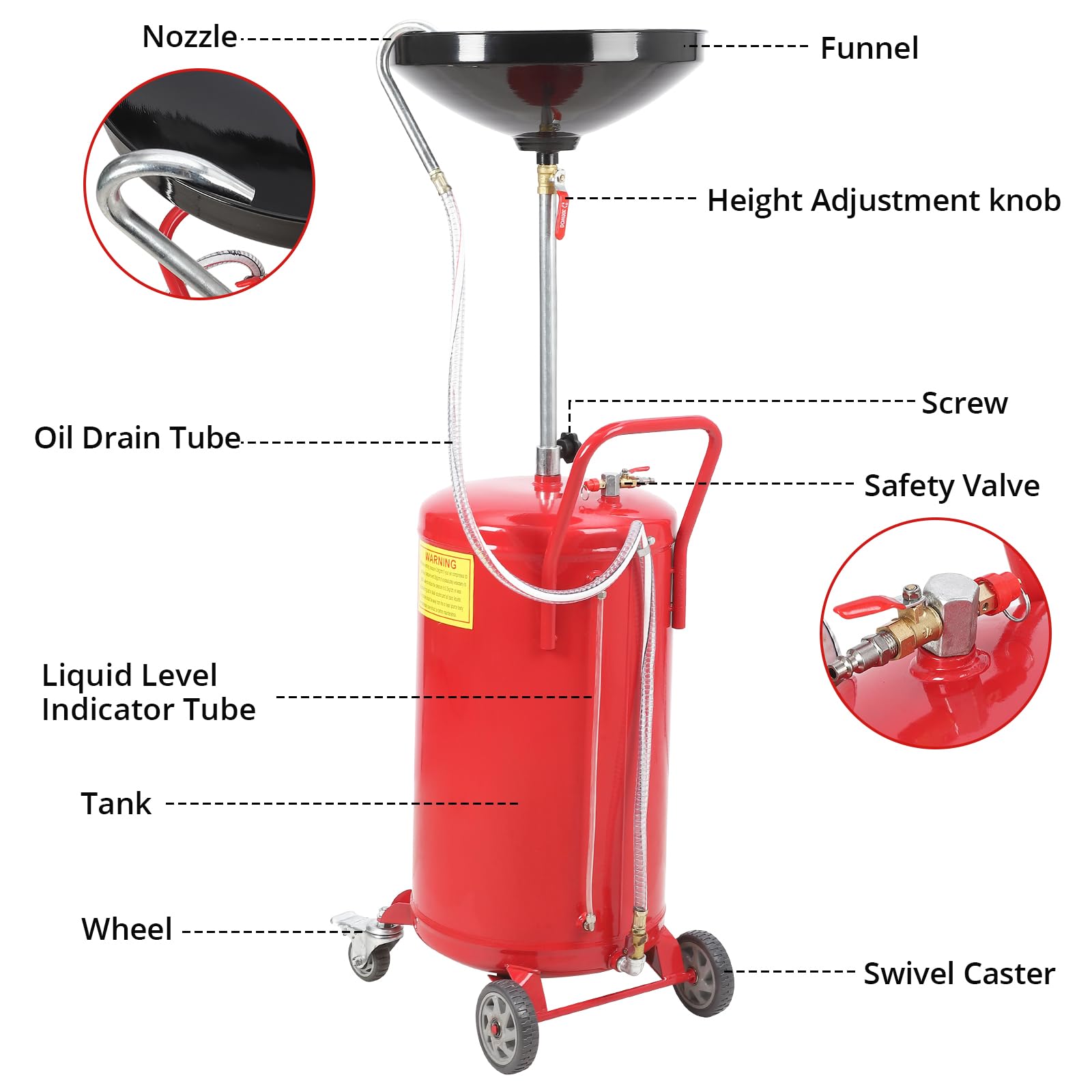 Garvee, vaschetta di raccolta dell'olio da 20 galloni con regolazione dell'altezza, pneumatica, robusta, con ruota per ufficio e garage