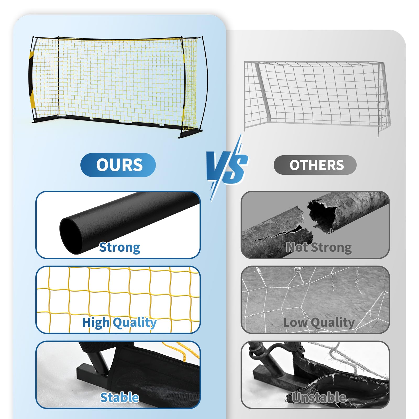 Porta da calcio portatile Garvee da 12x6 piedi con struttura in metallo e rete antistrappo per uso interno ed esterno, pieghevole, in poliestere, montaggio rapido, con borsa per il trasporto