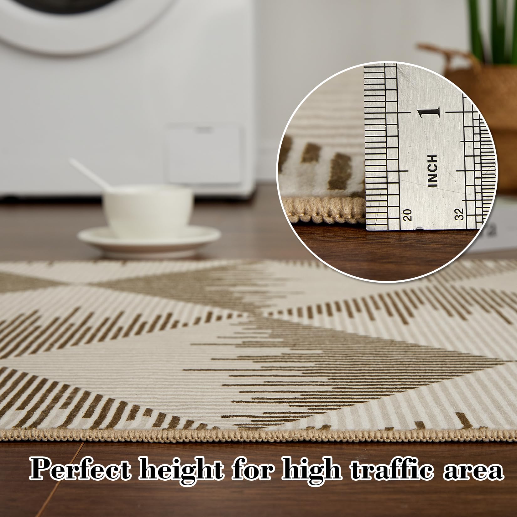 Tappeto per soggiorno Garvee 160x230cm, lavabile, antiscivolo, a pelo corto, per soggiorno, camera da letto, sala da pranzo, beige