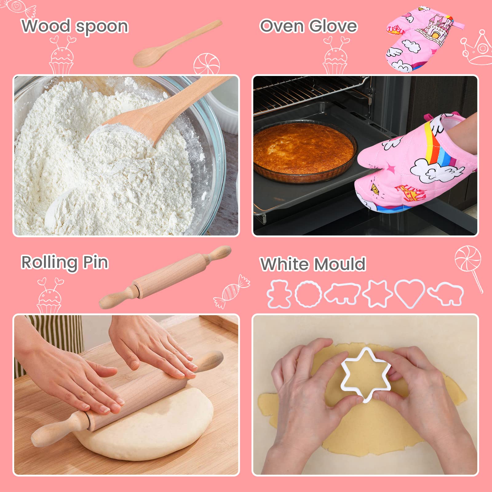 Set da cucina e pasticceria per bambini Garvee, 2 pezzi con cappello da chef e grembiule rosa e verde, per giochi di ruolo e regalo, accessori da cucina completi