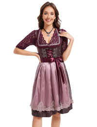 Garvee Dirndl Abito tradizionale da donna in jacquard rosso vino Midi Oktoberfest Outfit 42 Bordeaux Rosso Rosa Scuro