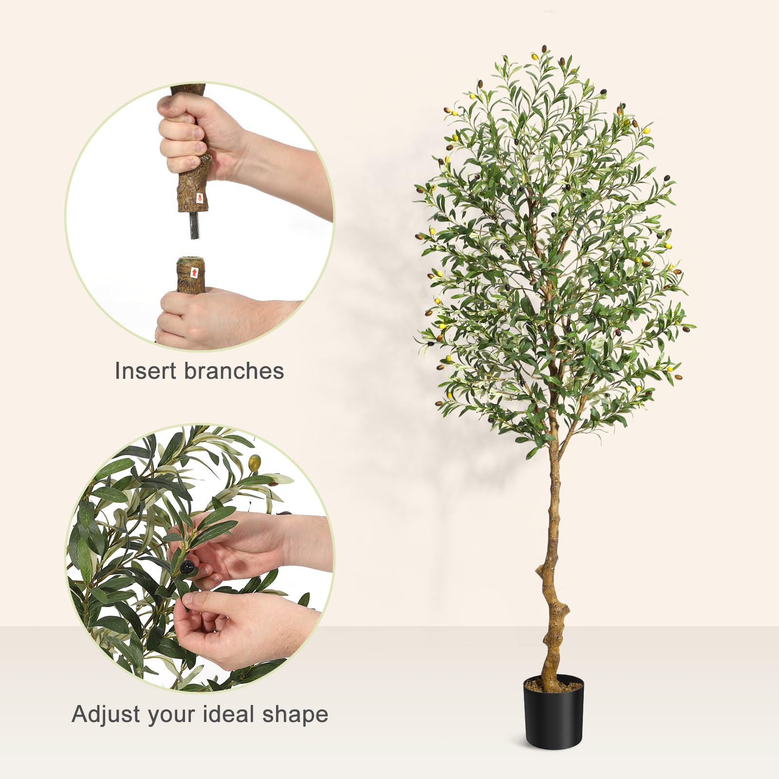 Albero di ulivo artificiale Garvee da 7 piedi con tronco realistico, foglie di seta e vaso di cemento stabile per l'arredamento del soggiorno e dell'ufficio, verde