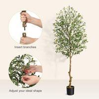 Albero di ulivo artificiale Garvee da 7 piedi con tronco realistico, foglie di seta e vaso di cemento stabile per l'arredamento del soggiorno e dell'ufficio, verde