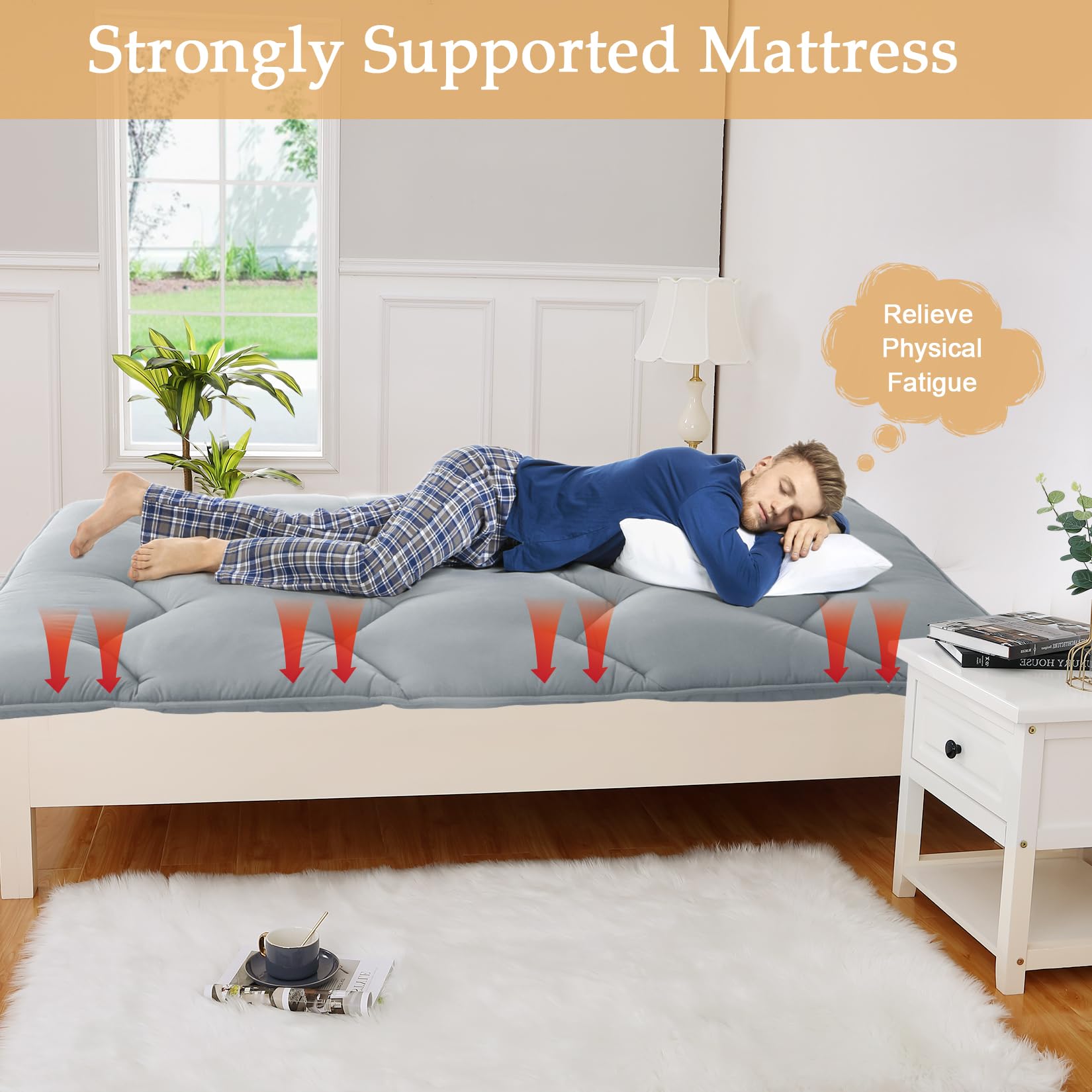 Materasso futon giapponese Garvee, misura singola, arrotolabile, spessore 3 pollici, microfibra di cotone, schiuma ad alta densità, leggero, per campeggio e camere degli ospiti