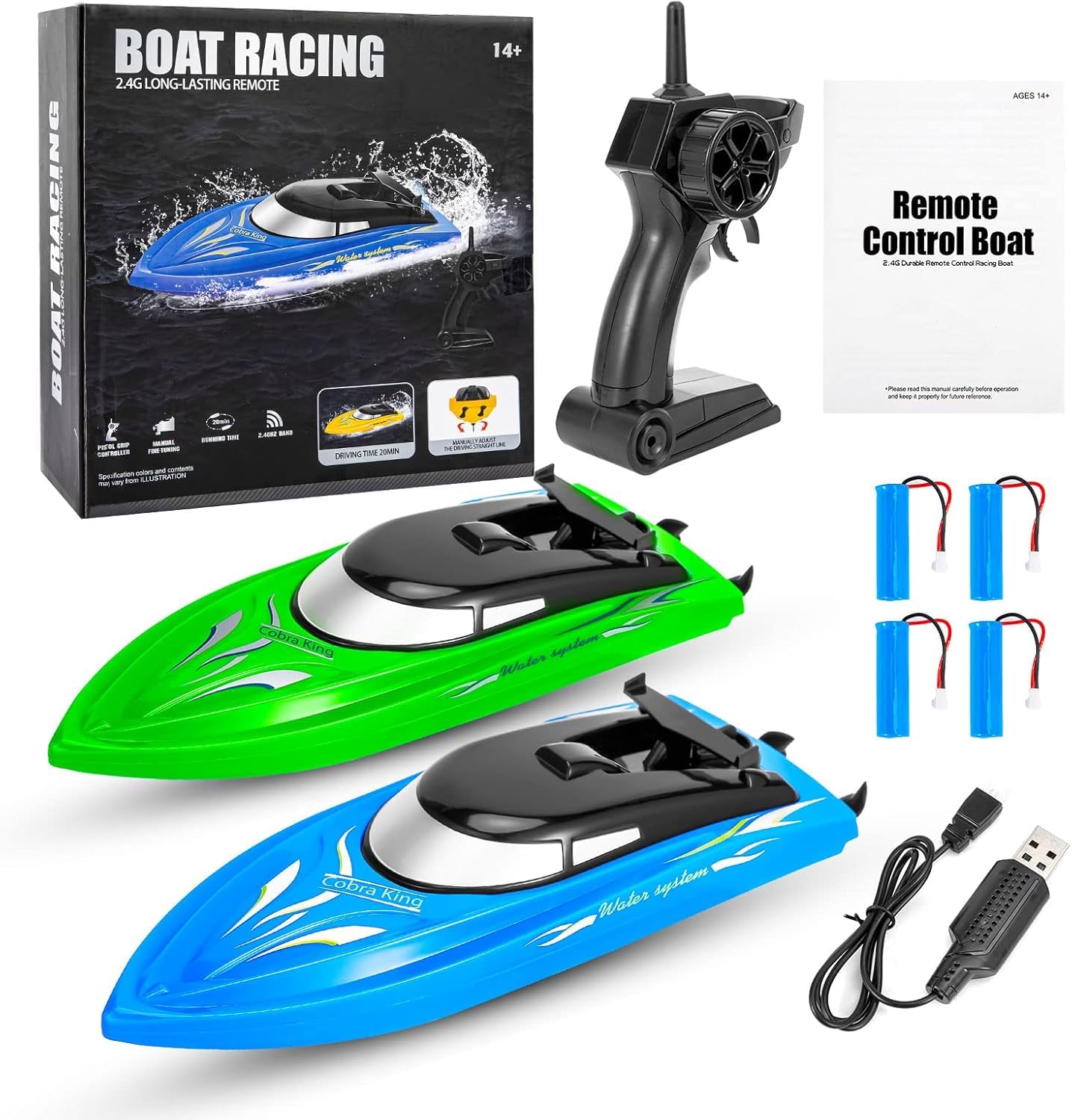 Garvee 2PACK RC Boat - Alta velocità 10 km/h, telecomando 2.4G, plastica ABS per piscine e laghi, 4 batterie, ricarica USB