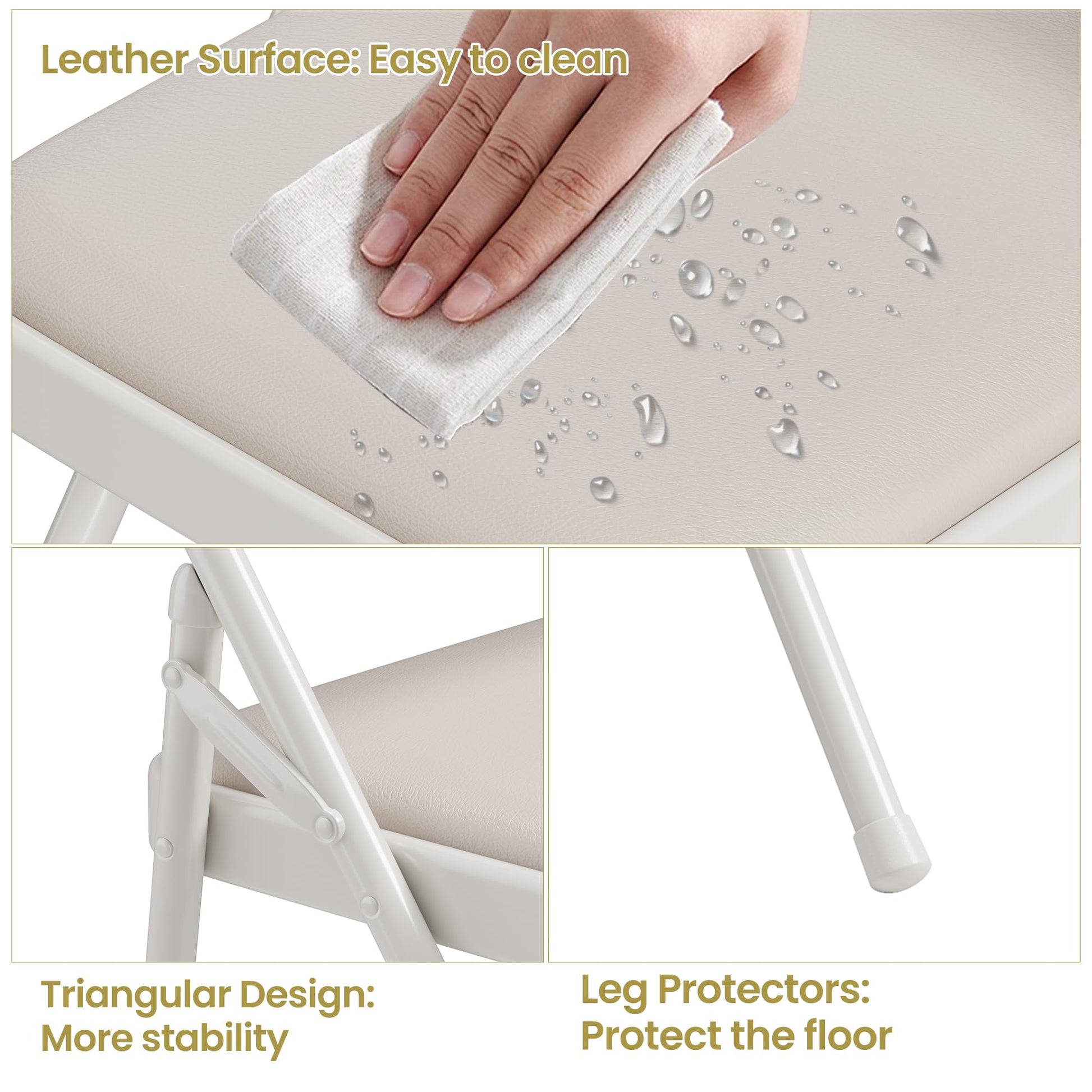 Garvee Set di 2 sedie pieghevoli con rivestimento in similpelle, metallo pieghevole, beige, per campeggio e ufficio