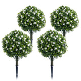 Garvee Palline di Fiori Artificiali 60 cm con Spike Metallico, Rose Realistiche, PE Resistente UV, Decorazione Interna ed Esterna, Set da 4, Rosso - White
