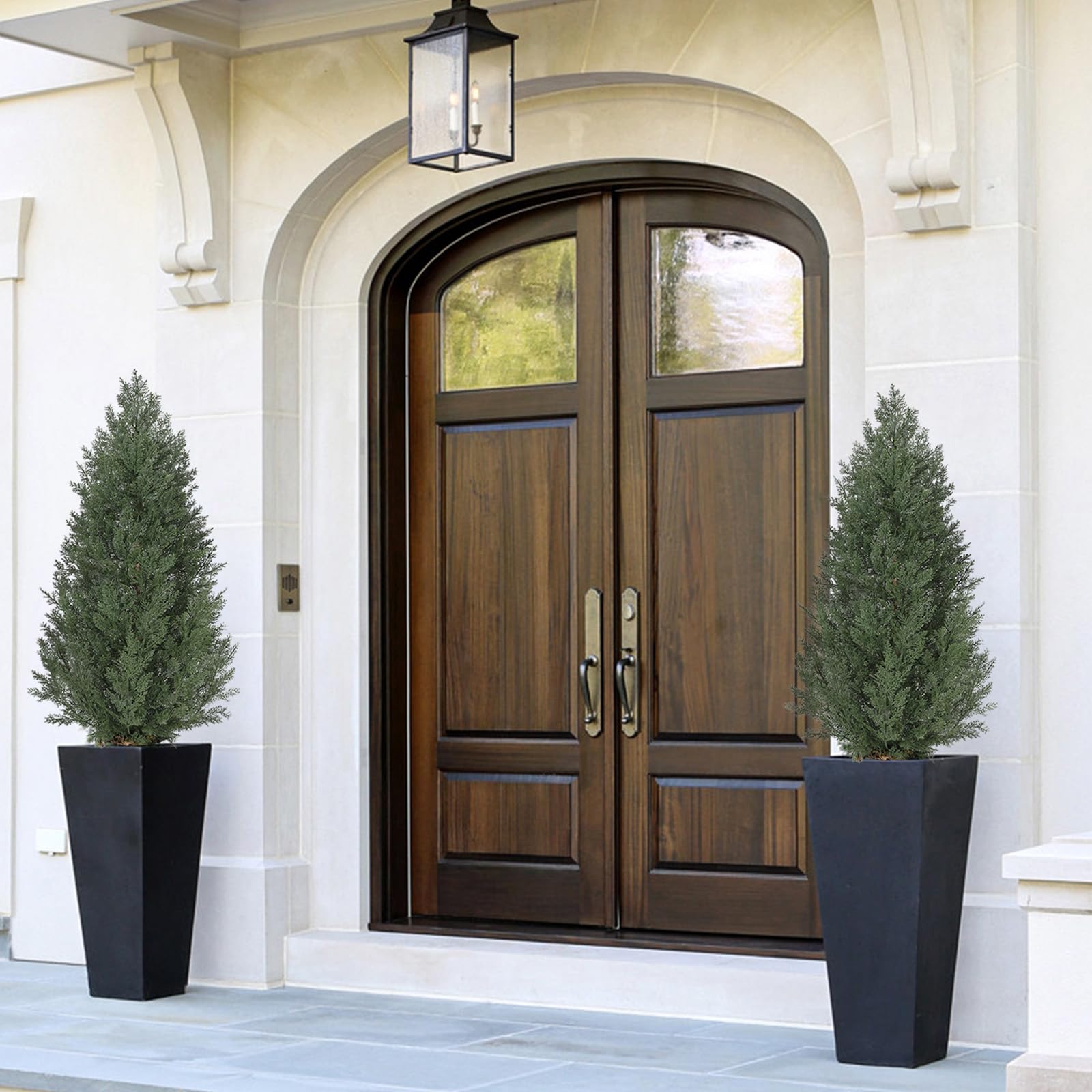 Garvee Set di cipressi artificiali in PE da 1,2 m, resistenti ai raggi UV, decorazione in muschio per uso interno ed esterno, verde