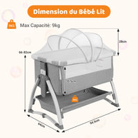 GARVEE Lettino per bambini, Culla per bambini, Lettino da comodino 4 in 1, Lettino da viaggio per bambini