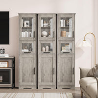Mobile da bagno alto e stretto Garvee con ripiano regolabile per piccoli spazi, 170 cm, MDF, design moderno, ante con vetro, bianco