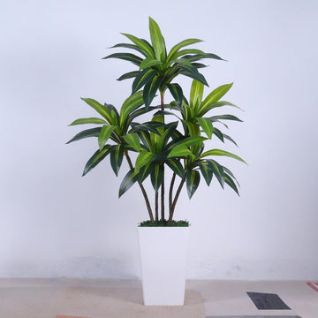 GARVEE Pianta artificiale di dracena, pianta tropicale artificiale alta 150 cm in vaso bianco con rami e foglie regolabili, grande pianta artificiale di dracena per soggiorno, ufficio domestico, balcone, verde
