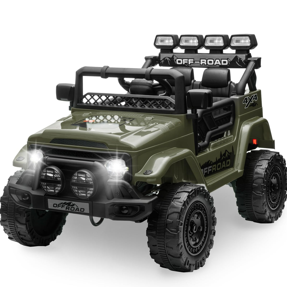 Garvee 12V Auto elettrica per bambini verde militare con LED e Bluetooth per parco giochi, giardino e guida su strada