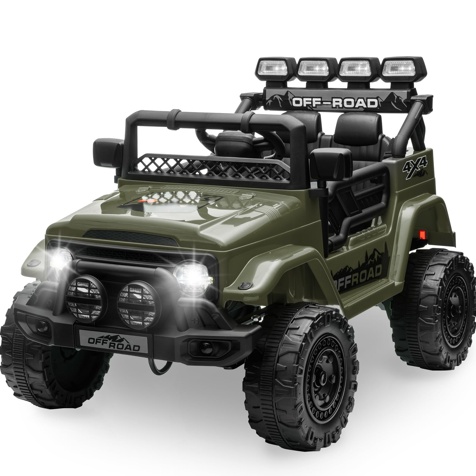 Garvee 12V Auto elettrica per bambini verde militare con LED e Bluetooth per parco giochi, giardino e guida su strada