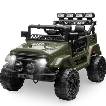 Garvee 12V Auto elettrica per bambini verde militare con LED e Bluetooth per parco giochi, giardino e guida su strada